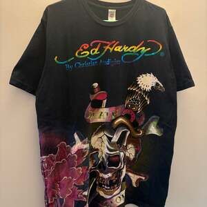 Vintage Christian Audigier Ed Hardy T Shirt Death Or Glory Skull Eagle Size XL